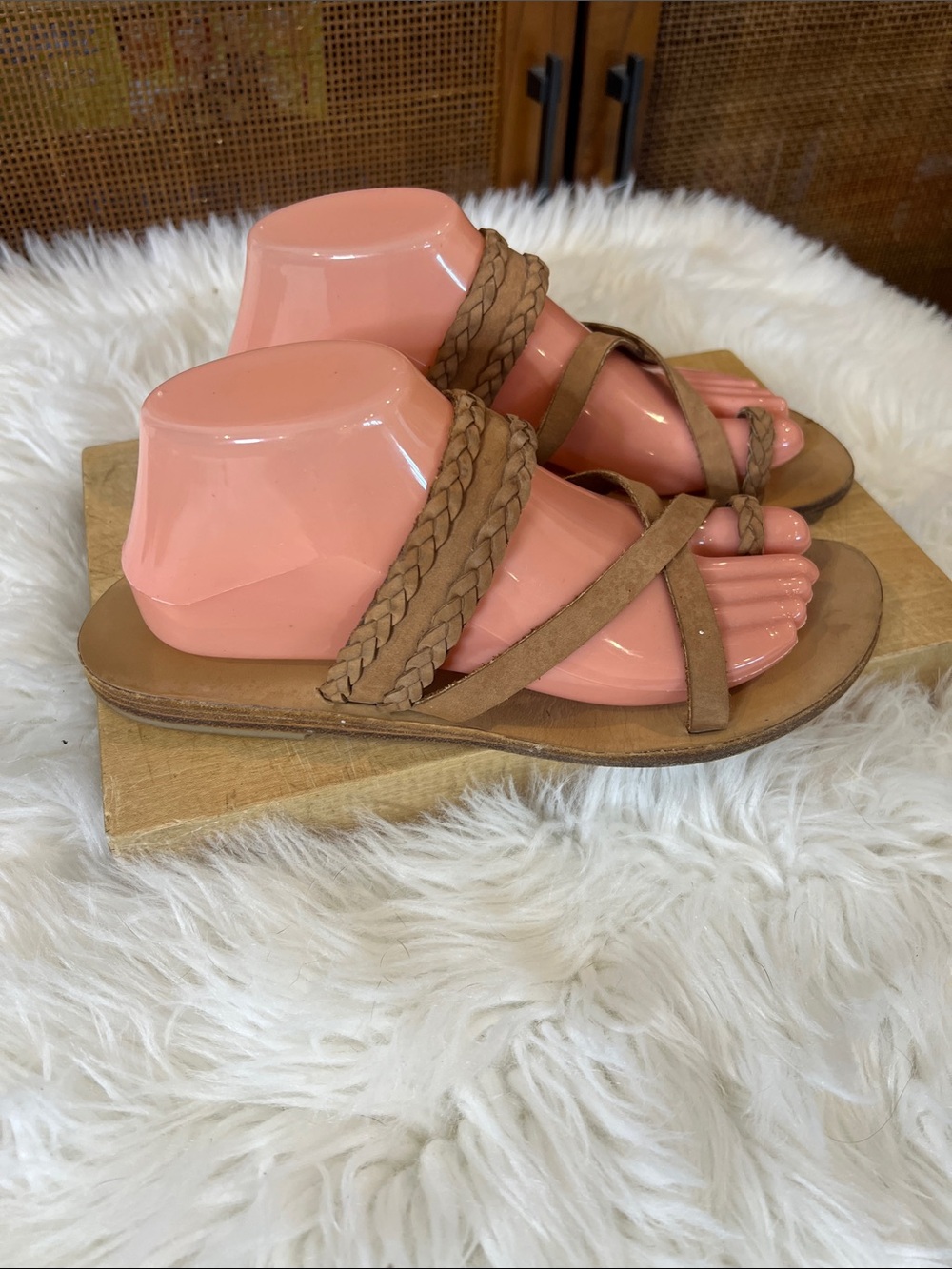 Valia Gabriel Braided Leather Tan Greek Sandals